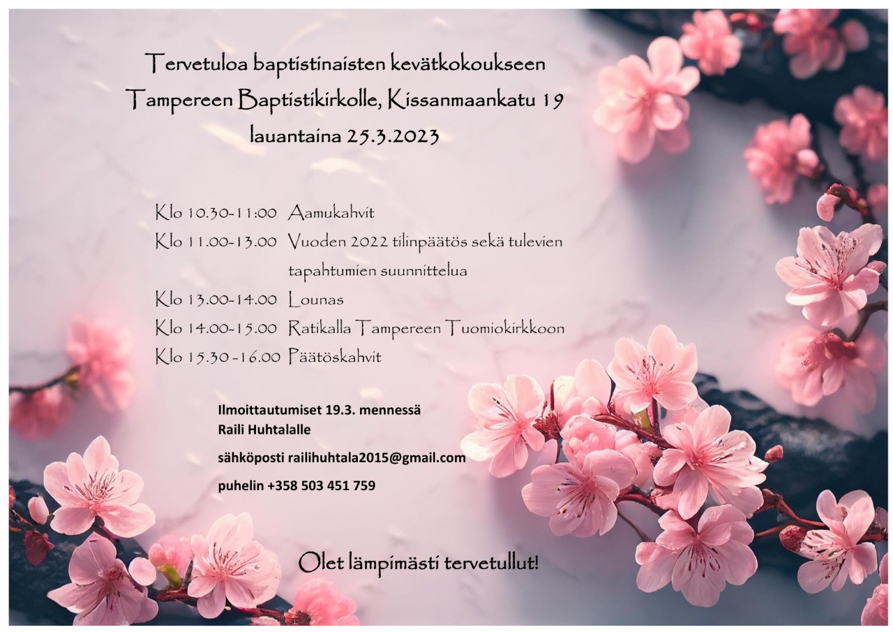Read more about the article Baptistinaisten kevätkokous 25.3.2023 Tampereella