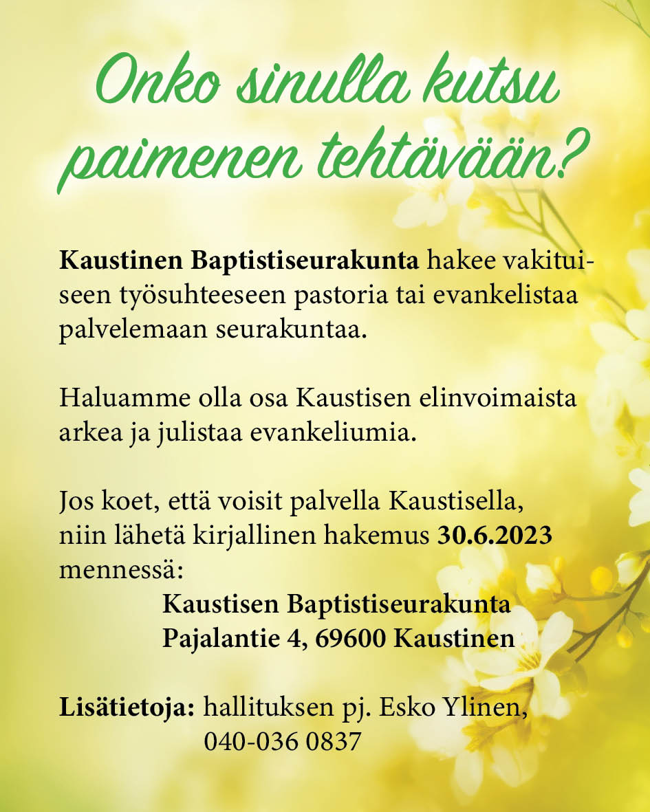 Read more about the article Kaustisen baptistiseurakunta etsii työntekijää