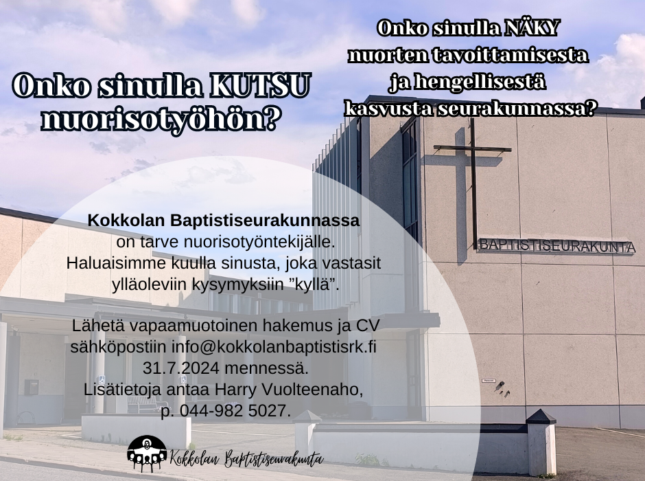 Read more about the article Kokkolan baptistiseurakunta etsii nuorisotyöntekijää